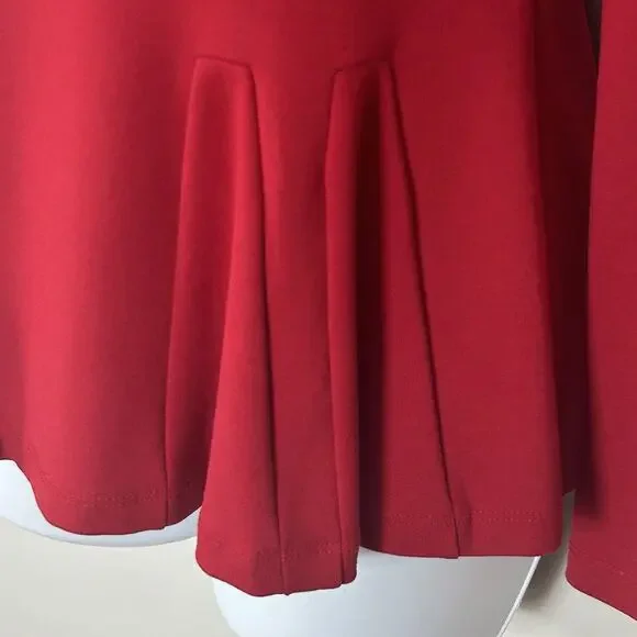 Carmen Marc Valvo Red Top Size S Long Sleeves Peplum Gold Zipper Office - Picture 4 of 5